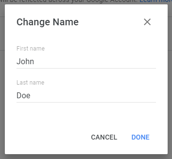 Google - Edit name menu
