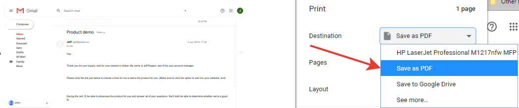 Gmail - 'Save as PDF' email button