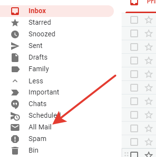 Labels in Gmail - All mail button