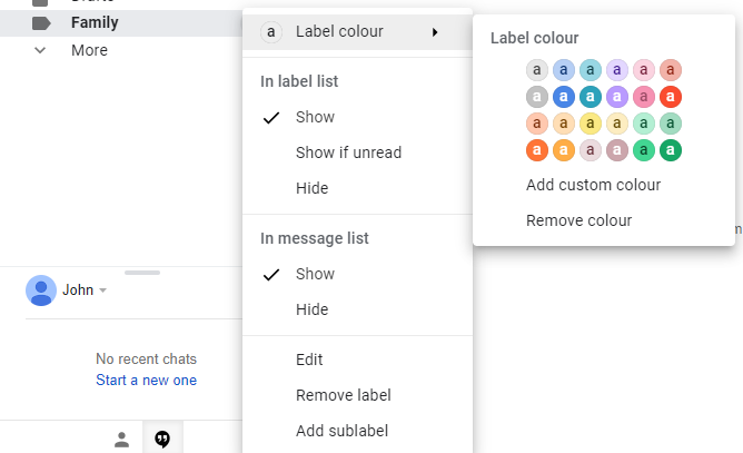 Gmail - customizing the label colors