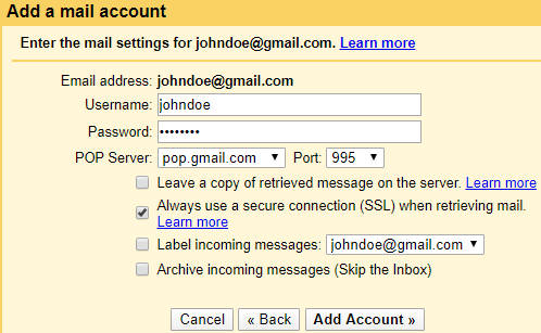 Gmail - mail account menu