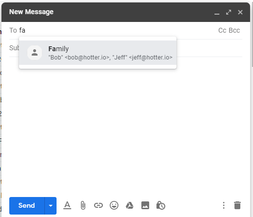 Gmail - mailing list example