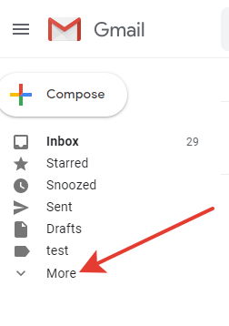 Gmail - list of labels - the ‘More’ button