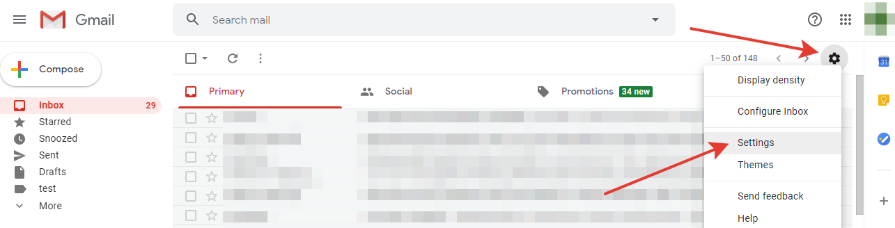 Gmail - settings button
