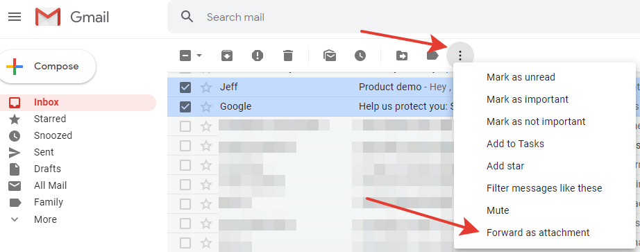 Gmail - 'Forward as attachment' button