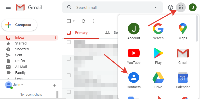 Gmail - 'Contacts' button