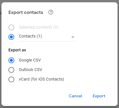 Gmail - Export contacts menu