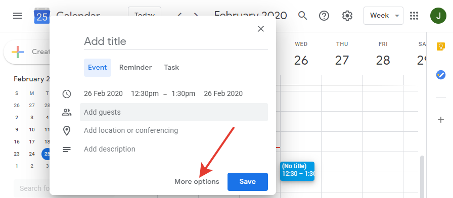 Google Calendar - 'More options' button